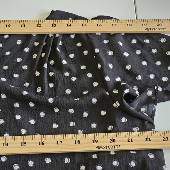 ELLE Top Women XL Black White Polka Dot Pull On Semi Sheer Flowy Flutter SS Boho - Picture 5 of 13